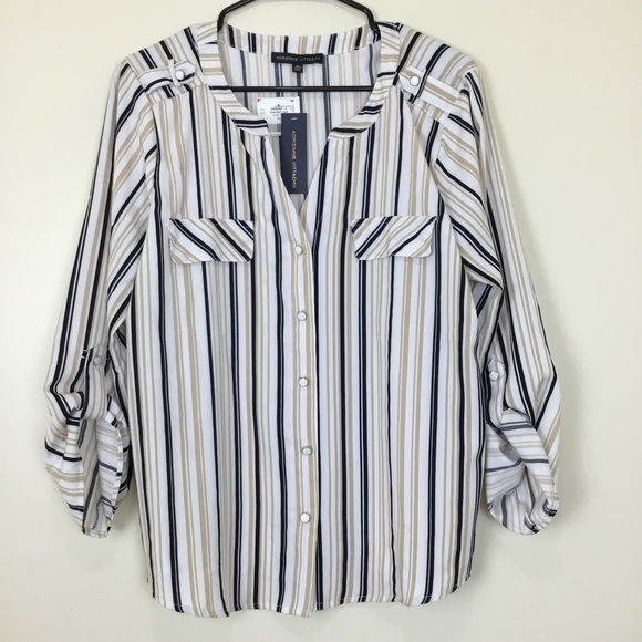 Adrienne Vittadini Multicolor Striped Button-Down Shirt - Picture 1 of 7